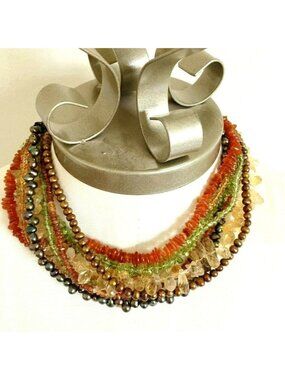 Amy Kahn Russell Multi Strand Necklace 18.5" Autumn Colors